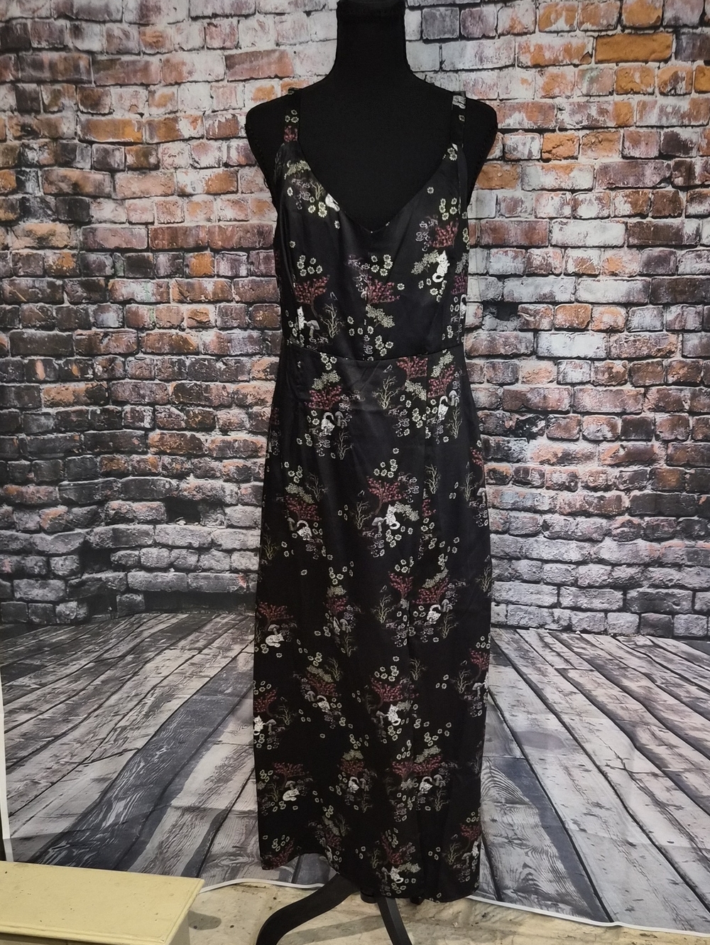Urban Outfitters Black Floral Cowl Neck Maxi Slip Dress